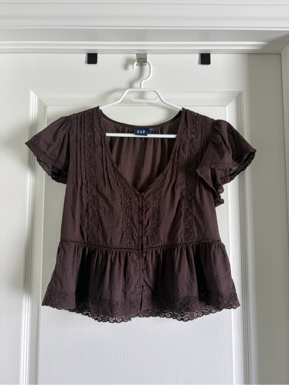 GAP Brown Lace-Trim Peplum Blouse